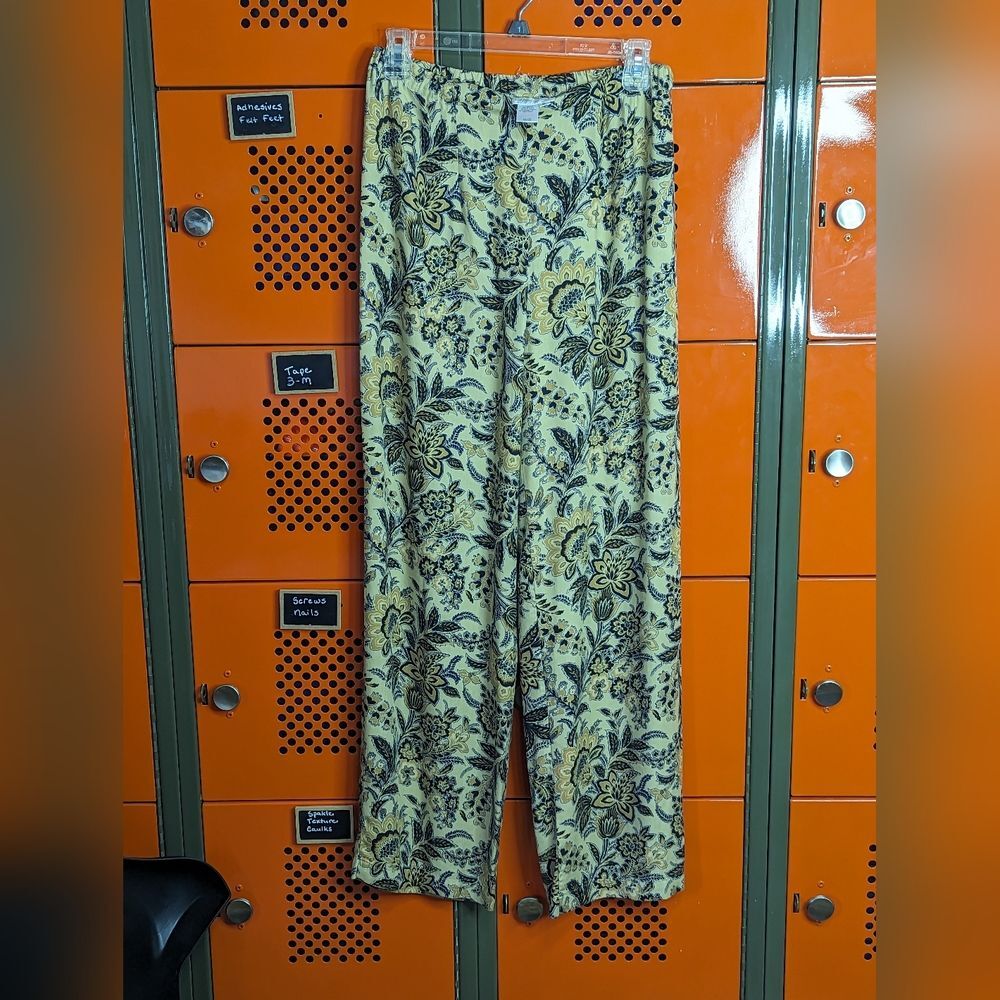 Coldwater Creek Floral Wide Leg Pants Small Rayon Pull On Boho